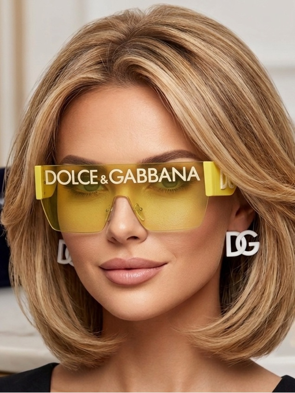 Dolce & Gabbana Yellow Shield Logo Sunglasses with Bold Brow